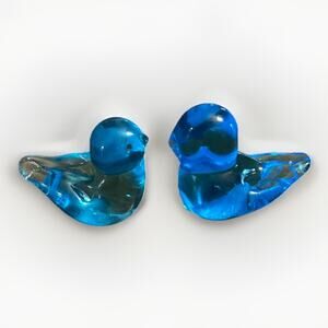 Vintage Miniature Glass Blue Birds of Happiness Art Glass Collectible Set of 2